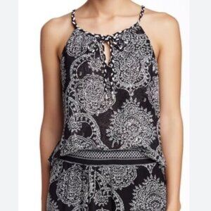 HALE BOB Elifa Printed Lightweight Chiffon Halter Tank Top Resortwear Women's M